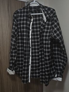 John Varvatos Black and White Plaid Button-Down Shirt XL